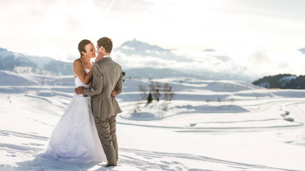 Photo mariage hiver montagne