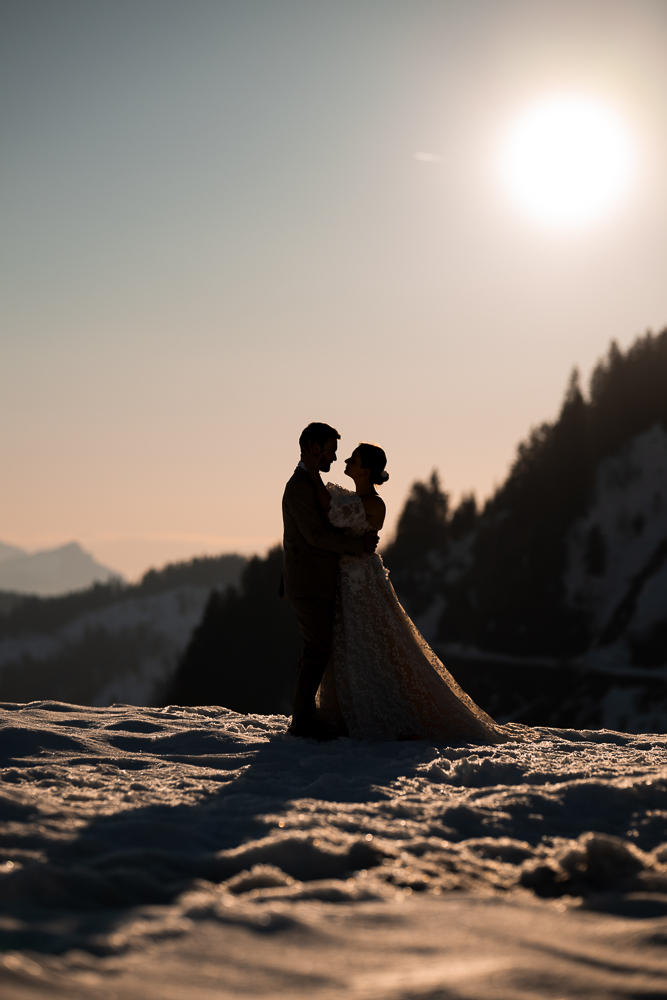 séance after day mariage silhouette couple montagne coucher de soleil haute savoie